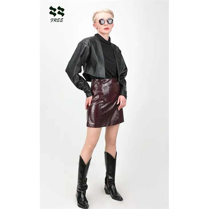 Women’s Short Black PU Leather Jacket